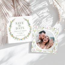 Färg vildblomma Spara fotoinbjudan om datum