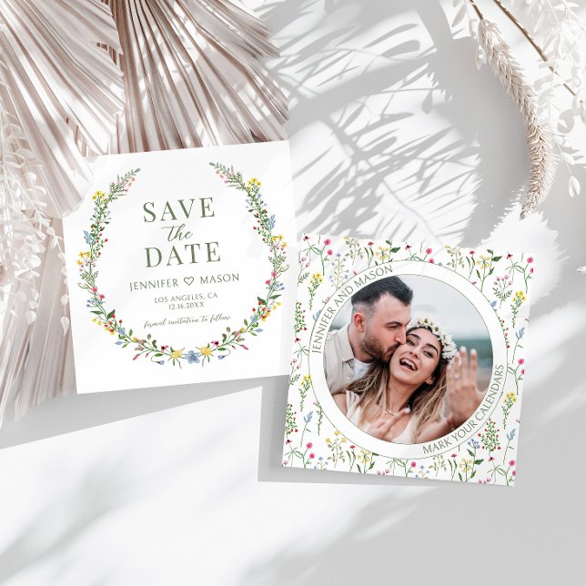 Färg vildblomma Spara fotoinbjudan om datum (Skapare uppladdad)