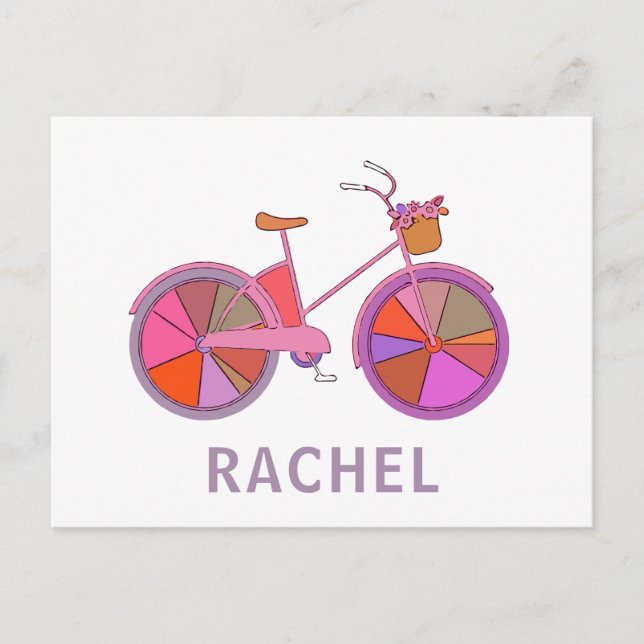 Färg Vintage Bike with Flowers Illustration Vykort (Framsida)