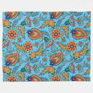 Färg Vintage Blommigt Paisley på Blue Fleecefilt