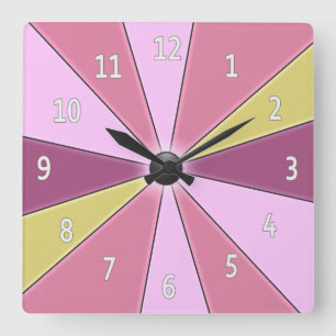 Färg Wheel Rosa Fyrkantig Klocka