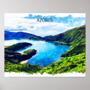 Färga Azorerna Atlantöarna Vattenfärg Poster