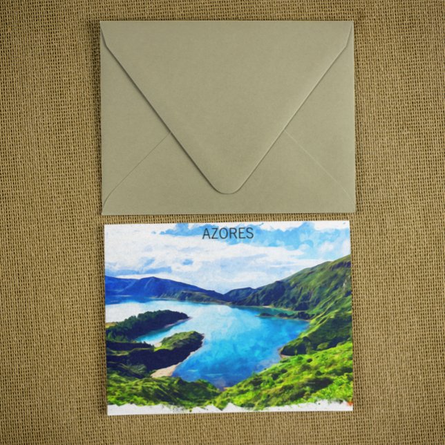 Färga Azorerna Atlantöarna Vattenfärg Vykort (azores islands vintage travel postcard)