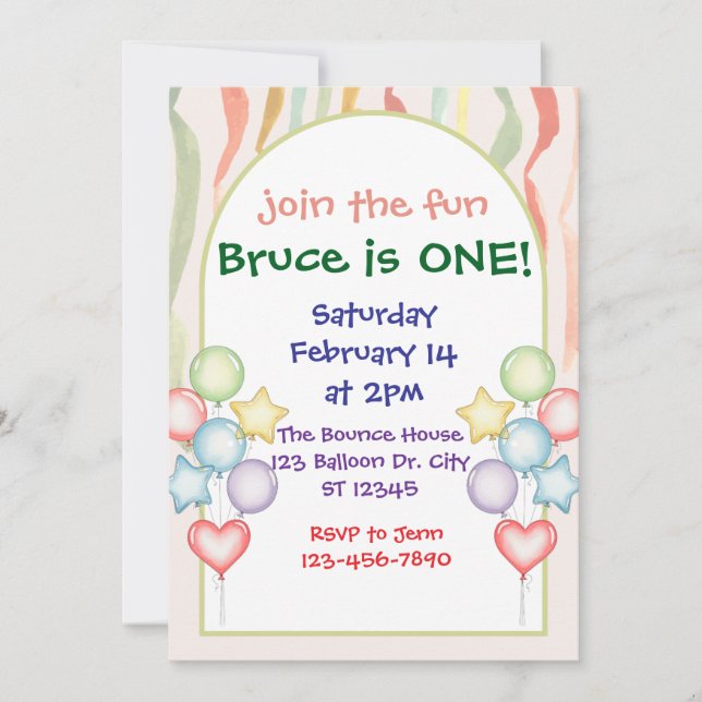 Färga bubblor förvränger minimalistisk födelsedag inbjudningar (Framsida)