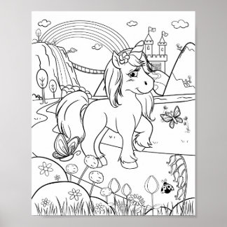 Färga Cute Unicorn Kids Poster