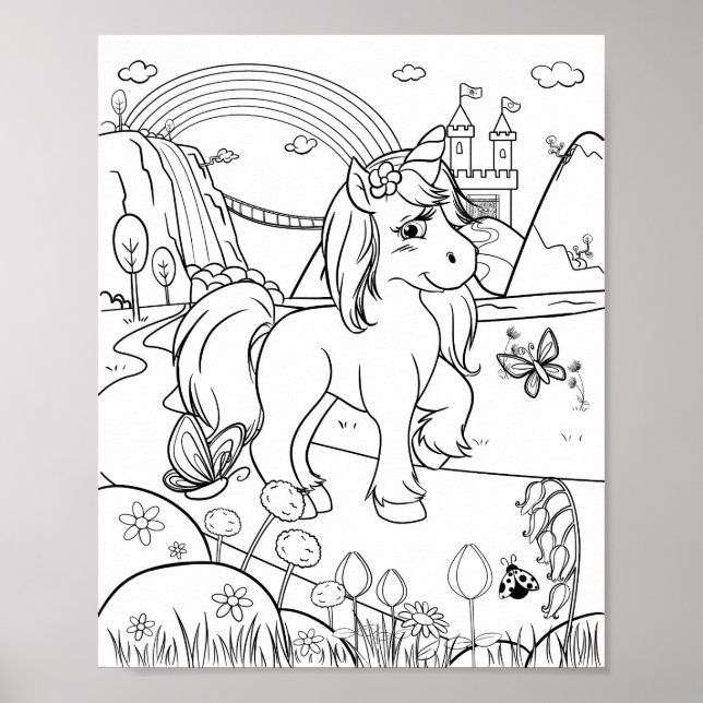 Färga Cute Unicorn Kids Poster (Framsidan)