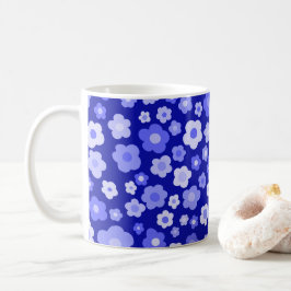 Färga Daisy Blommigt Retro Mönster Bold Blue Kaffemugg