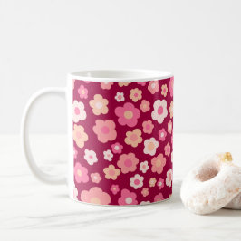 Färga Daisy Blommigt Retro Mönster Rosa Red Kaffemugg