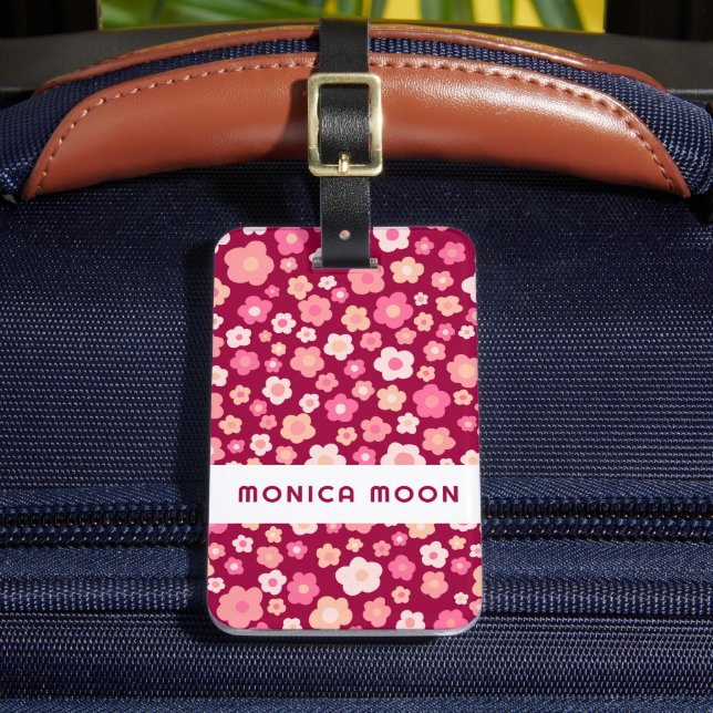 Färga Daisy Mönster Cute Bold Rosa ANPASSNINGSBAR Bagagebricka (Framsida Insitu 2)