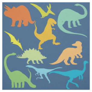 Färga dinosaurier Mönster Blå Tyg