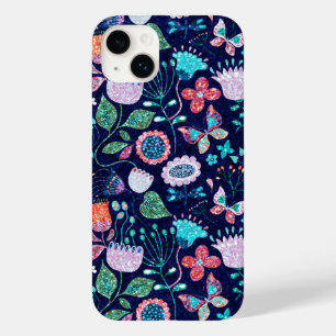 Färga exotiska blommor och fjärilar mönster