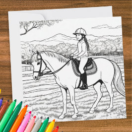Färga Färg i Bild Girl Horse Riding Pony Kort