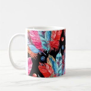 Färga fjädrar, boho, sömlös, vibrerande. kaffemugg