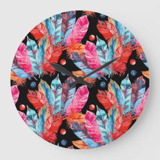 Färga fjädrar, boho, sömlös, vibrerande. stor klocka