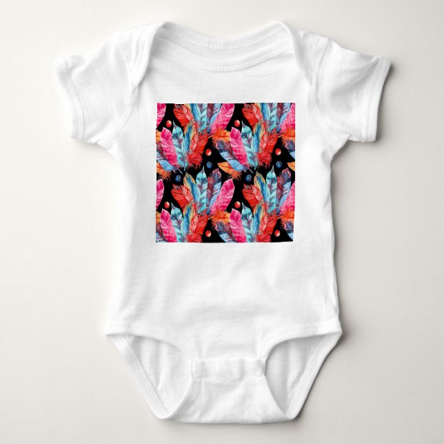 Färga fjädrar, boho, sömlös, vibrerande. t shirt (Framsida)