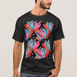 Färga fjädrar, boho, sömlös, vibrerande. t shirt