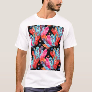 Färga fjädrar, boho, sömlös, vibrerande. t shirt