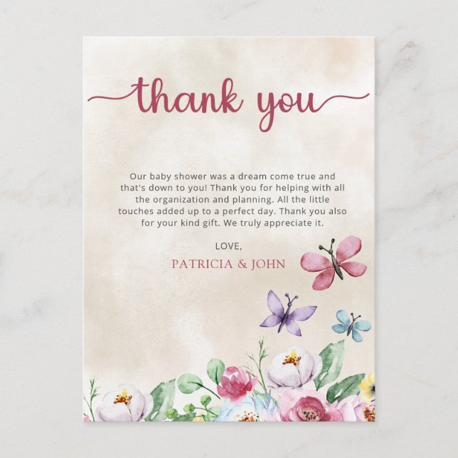 Färga fjärilar, babykläder, Tack Vykort (Framsida)