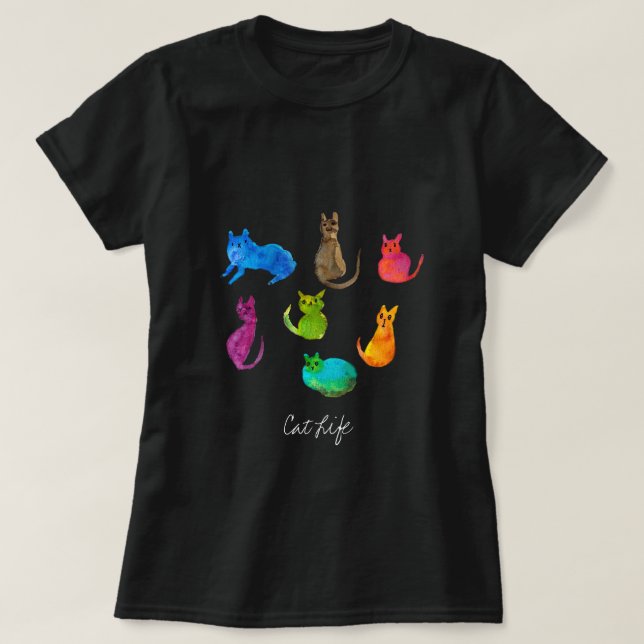 Färga galna katter i vattenfärg t shirt (Design framsida)