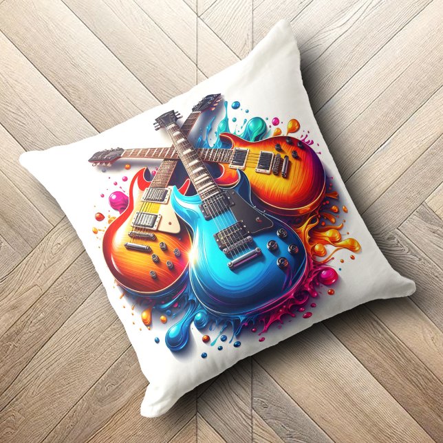 Färga gitarrer lever upp till livet med musik kudde (Colorful Guitars Live Life Out Loud with Music Throw Pillow Cover Photo)