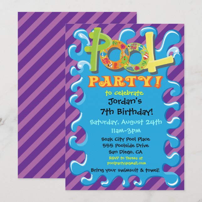 Färga inbjudningar till Bassäng-partiet (Fram/baksida)