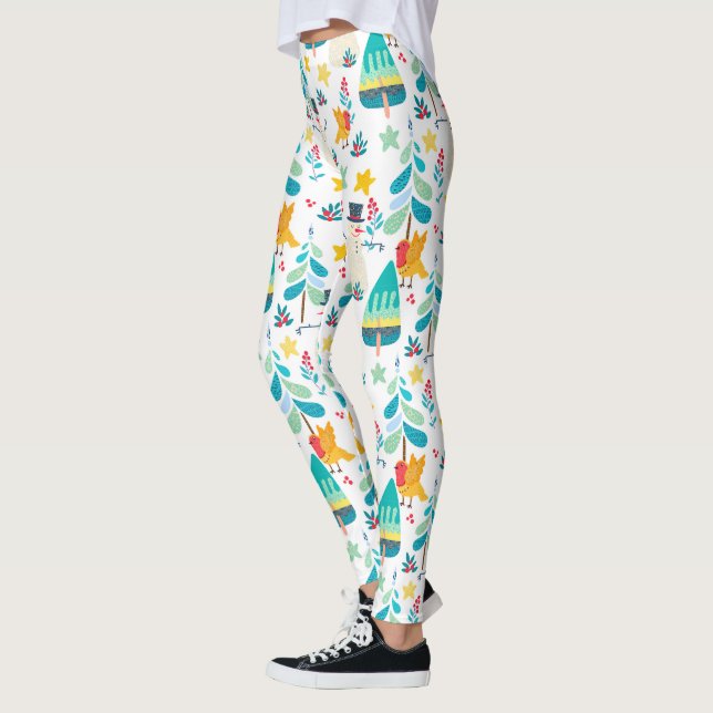 Färga julsymboler söta djur mönster leggings (Vänster)