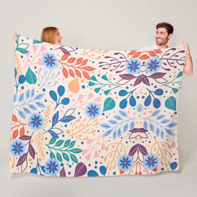 Färga Löv Modern Foliage Mönster Fleecefilt (På plats)