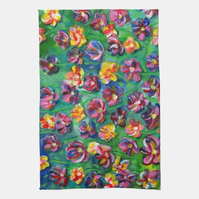 Färga Lycklig Little Flowers Original Artwork Kökshandduk (Vertikal)