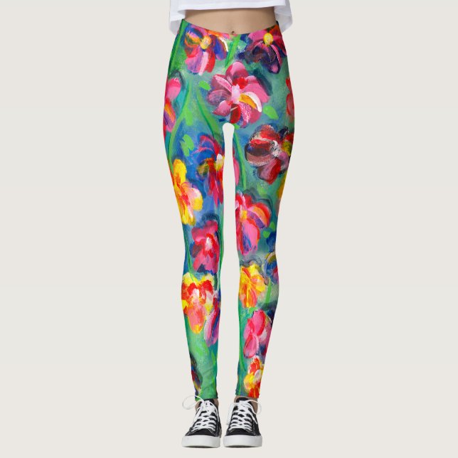 Färga Lycklig Little Flowers Original Artwork Leggings (Framsida)