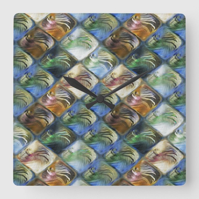 Färga och polerade plattor av trä eller sten fyrkantig klocka (Framsida)