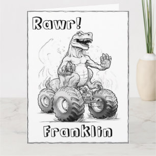 Färga Page Coola Dinosaur Monster Lastbil Birthday Kort