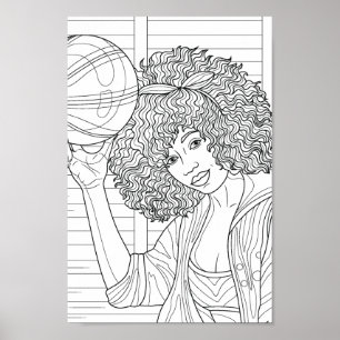Färga Page Girl med Basketball Poster