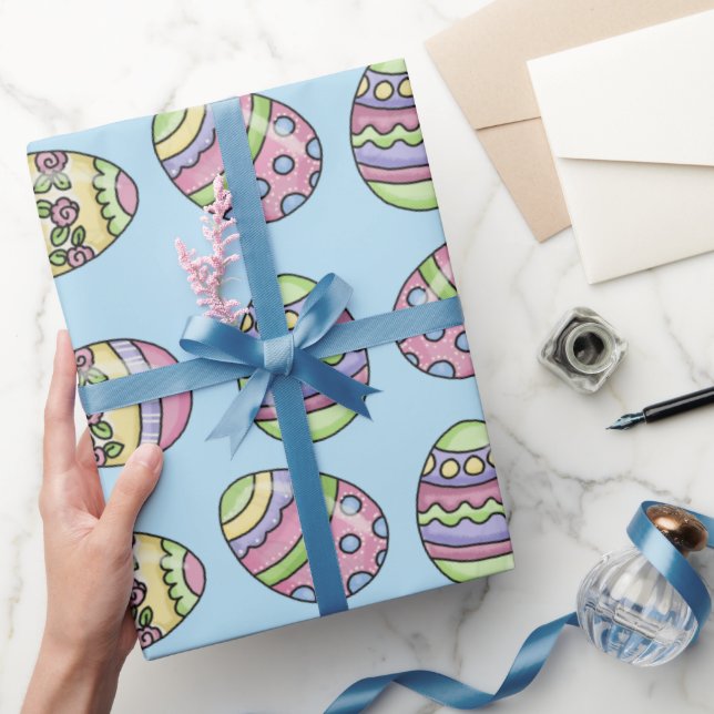 Färga Påskägg. Blåbakgrund. Presentpapper (Gifting)