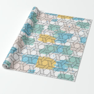 Färga penseldrag svart geometriskt mönster över presentpapper