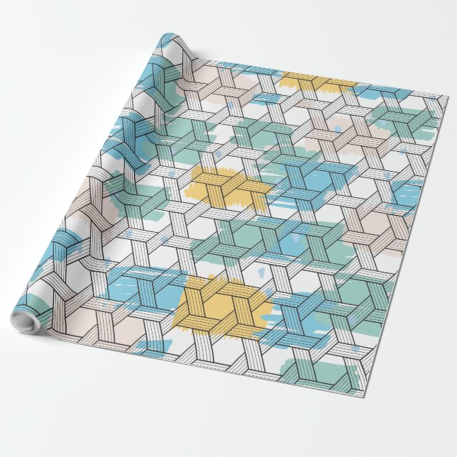 Färga penseldrag svart geometriskt mönster över presentpapper (Utrullad)