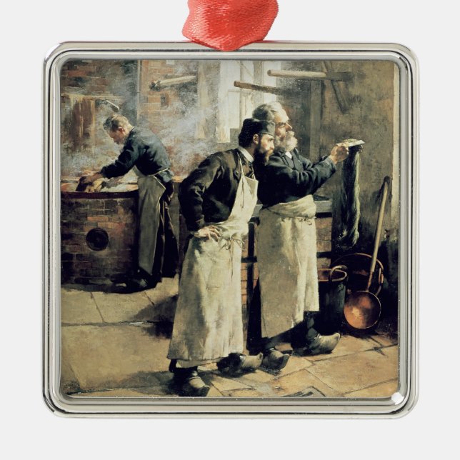 Färga seminariet i gobelinsna, 19th århundrade julgransprydnad metall (Framsidan)