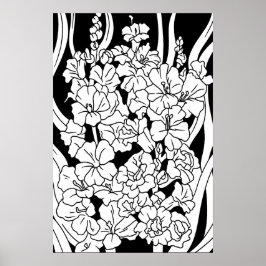 Färga sida vackra blommor på svart poster