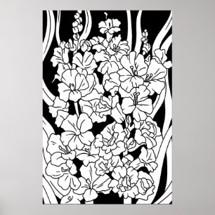 Färga sida vackra blommor på svart poster