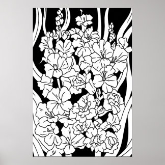 Färga sida vackra blommor på svart poster