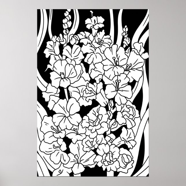 Färga sida vackra blommor på svart poster (Framsidan)