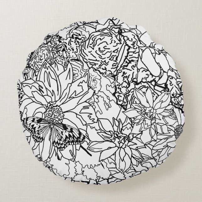 Färga som mig, kudder blommigten rund kudde (Baksidan)