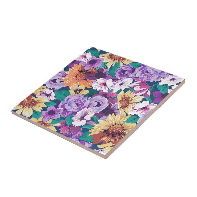 Färga sommarblommor mönster-kollage kakelplatta (Sidan)