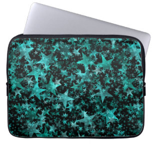 Färga stjärnor Aqua Teal Black Background Laptop Sleeve