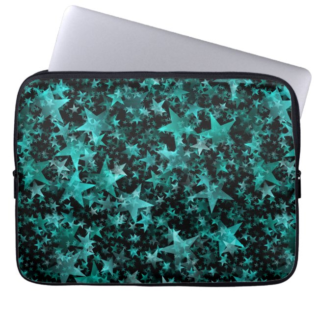 Färga stjärnor Aqua Teal Black Background Laptop Sleeve (Framsidan)