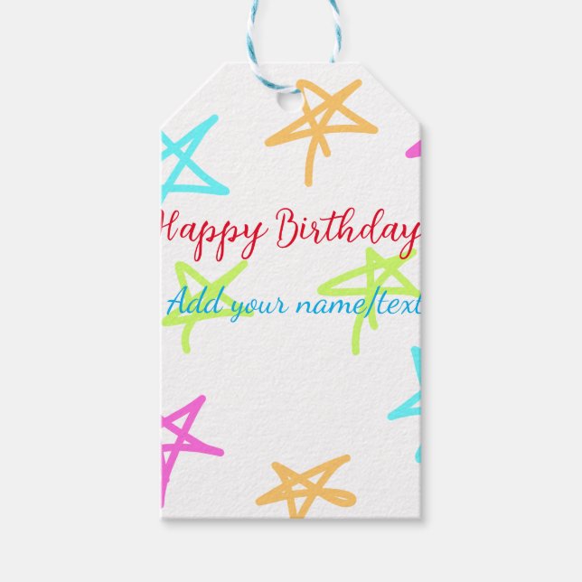 Färga stjärnor grattis på födelsedagen lägger till presentetikett (Framsidan)