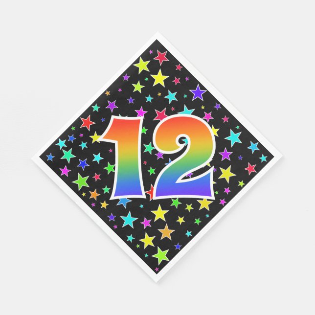 Färga stjärnor + regnbåge Mönster "12" Händelsenum Pappersservett (Hörn)