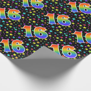 Färga stjärnor + regnbåge Mönster "16" Händelsenum Presentpapper