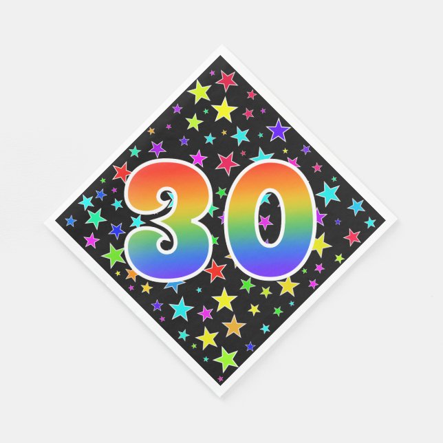 Färga stjärnor + regnbåge Mönster "30" händelsenum Pappersservett (Hörn)