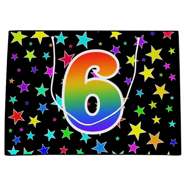 Färga stjärnor + regnbåge Mönster "6" Händelsenumm (Framsidan)
