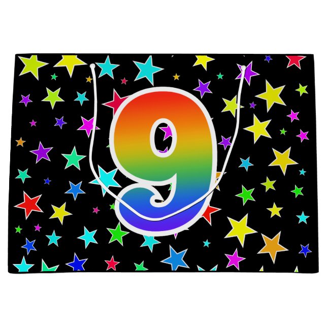 Färga stjärnor + regnbåge Mönster ’9’ Händelsenumm (Framsidan)